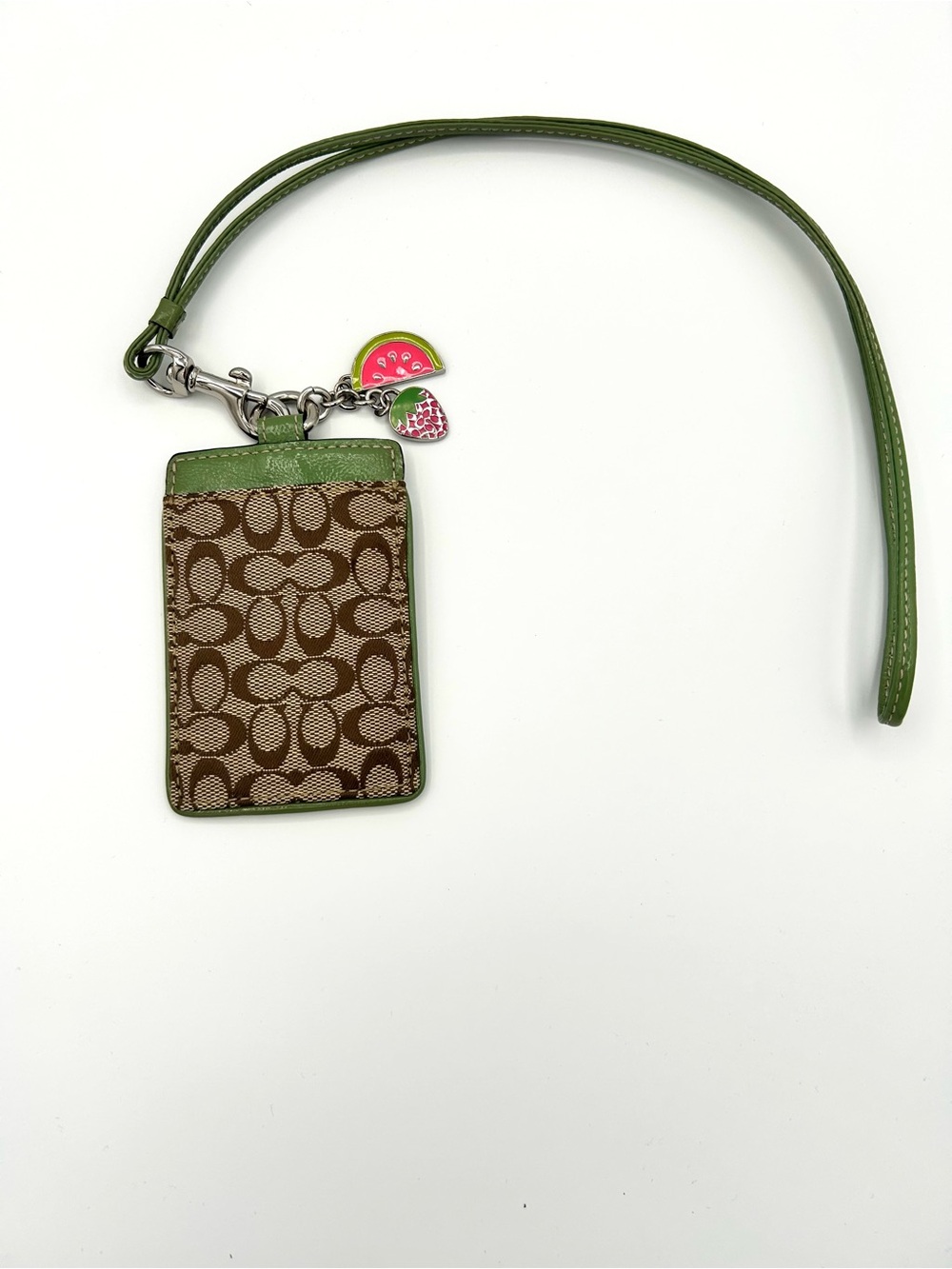 Coach ID Holder With Lanyard Fruit Charms NWOT Green Trim